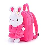 Gloveleya Kids Backpack Girl Toys Toddler Backpack for Girls with Stuffed Bunny Toy Rose Red 9''