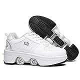 KOFUBOKE Retractable Roller Shoes Adult and Kid's Skating Shoes Men and Women Walking Shoes with Wheel (White, 7)