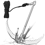 GanFindX PRO Grappling Hook W / 65 FT Rope, Heavy Duty | Folding 4-Claw Survival Claw, Multi-Purpose SUS Sawtooth Hook for Outdoor Camping Hiking Tree Rock Mountain Climbing (Sus304-Rear Circle)