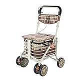 Heavy Duty Shopping Cart with Seat, 4 Wheels Medical Walking Aids Foldable, Drive Rollator Walker Lightweight Quality Aluminum Alloy Frame, Used for Seniors Walking, A