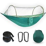 Camping Hammock with Mosquito Net - OOKU Lightweight Portable Hammock, Nylon Parachute Hammock with Bug Net | Travel Hammock 2 Person with Tree Straps for Outdoor Backpacking, Hiking, Backyard, Green