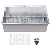 VEVOR Kitchen Sink, 304 Stainless Steel Drop-In Sinks, Top Mount Single Bowl Basin with Accessories, Household Dishwasher Sinks for Workstation, RV, Prep Kitchen, and Bar Sink, 33 inch