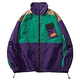 Rapidstreet Men Streetwear Color Block Track Jacket Coat Zipper Up Patchwork Windbreaker Unisex