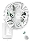 8.5 Inch Wall Mount Fan with A Remote Control and Timer, Small Portable Oscillation Socket Fan for RV, AC/DC(12V), 4 Speeds Garage Mounted Fans, Quiet Bedroom Fan for Kitchen, Bathroom,5.9 ft cord