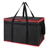 Bodaon Insulated Food Delivery Bag for Hot and Cold Meal, XXX-Large, Grocery Tote Insulation Bag for Catering, Pizza Warmer, Grocery Bags, Cooler Bag, Black with Red Edge, 1-Pack