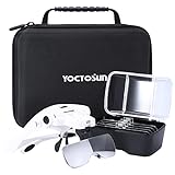 YOCTOSUN Magnifying Glasses with Light, Head Mount Magnifier with 5 Lenses, Headband, Storage Case, Hands Free LED Lighted Head Magnifying Visor for Close Work Hobby Crafts