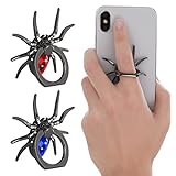 cobee Spider Cell Phone Ring Holders, 2 Pcs Metal Spider Phone Finger Kickstand with Crystal Stone Cool Reptiles Hand Phone Grips with Knob Loop 180°/360° Rotation Phone Ring Stands(Blue+Red)