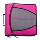 Case-it The Mighty Zip Tab Zipper Binder - 3 Inch O-Rings - 5 Color Tab Expanding File Folder - Multiple Pockets - 600 Sheet Capacity - Comes with Shoulder Strap - Magenta D-146
