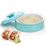 Noamus Tortilla Warmer with Lid, 8.5' Ceramic Tortilla Keeper, Aqua Tortilla Holder Server Box, Pancake Food Container for Keeping Waffles Taco Chapati Roti Warm, Microwavable and Oven Safe