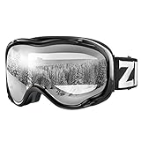 ZIONOR Lagopus Ski Snowboard Goggles UV Protection Anti fog Snow Goggles for Men Women Adult Youth VLT 99% Black Frame Clear Lens