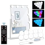 N NEWKOIN LED Vanity Mirror Lights, RGB Colorful DIY Hollywood Makeup Light, 10 Dimmable Stick on Mirror Light Bulbs with Remote Control for Dressing Table