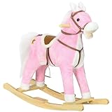 Qaba Rocking Horse with Sound, Ride on Horse with Saddle, Toddler Rocker, Gift for 3-8 Year Old, Pink