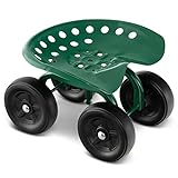 Goplus Garden Cart with Wheels, Utility Stool Cart w/Adjustable 360 Degree Swivel Seat, Outdoor Lawn Yard Rolling Work Seat, Garden Scooter for Planting (Green)