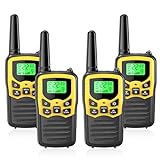 Walkie Talkies with 22 FRS Channels, MOICO Walkie Talkies for Adults with LED Flashlight VOX Scan LCD Display, Long Range Family Walkie Talkie for Hiking Camping Trip (Yellow, 4 Pack)