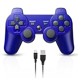 Powerextra PS-3 Wireless Controller for Play-Station 3 with High Performance Upgraded Joystick Rechargeable Battery Double Shock for PS-3 (Blue)