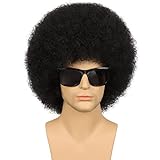 G&T Wig 70s Rock Disco Afro fluffy Wig for Men or Women Glueless Wear and Go Wig Short Afro Curly Halloween Synthetic Hippie Party Wig.(1b)
