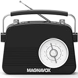 Magnavox Retro Dual Alarm Clock FM Radio - Bluetooth Wireless Technology, LCD Display, Snooze & Sleep Timer - Ideal for Home, Bedroom & Office (Black)