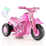 Costzon Kids Motorcycle, 6V Battery Powered Ride on Motorcycle with Bubble Maker, Music, LED Headlight, Forward & Backward, 3 Wheels Electric Motorcycle for Kids, Gift for Boys & Girls (Pink)