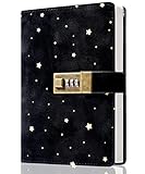 CAGIE Lock Journal Secret Refillable Diary,Corduroy-covered Locking Journal for Adults,Women Writing Personal Locked Diary Notebook Black