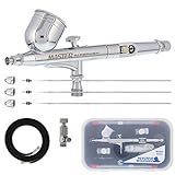 Master Airbrush Master Performance G233 Pro Set with 3 Nozzle Sets (0.2, 0.3 & 0.5mm Needles, Fluid Tips and Air Caps) and Air Hose - Dual-Action Gravity Feed Airbrush with 1/3 oz Cup, Cutaway Handle
