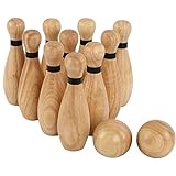 Get Out! Wooden Bowling Set - 12pc Lawn Bowling and Skittle Ball Games for Children and Adult Fun