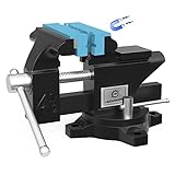 Nuovoware Heavy Duty Bench Vise 4.5 Inch, 240° Swivel Locking Base Bench Clamp with 125mm Vise Jaw, Clamp-on Home Merchanic Vice Desktop Clamp for Woodworking, Drilling, Cutting Conduit - Black&Blue