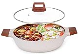 CosCosX 3.8-QT Double-flavor Hot Pot with Divider, Dual-Sided 11Inch Shabu Shabu Pot, Non-Stick Multi-Functional Hotpot Pot with Cover for Electric Induction, Gas Stove, White