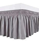 Biscaynebay Wrap Around Bed Skirts for Queen Beds 15' Drop, Silver Grey Adjustable Elastic Dust Ruffles Easy Fit Wrinkle & Fade Resistant Silky Luxurious Fabric Machine Washable