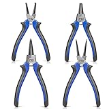Prostormer 4Pcs Snap Ring Pliers Set, 7 Inch Internal & External Circlip Pliers Kit, Heavy Duty Straight & Bent Jaw C-Clip Pliers for Ring Remover Retaining