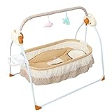 Foldable Baby Cradle Swing, Bluetooth Electric Auto-Swing Baby Cradle Crib, Adjustable 5 Speed Infant Rocking Chair Bed with Remote Control for 0-18 Months Newborn