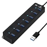 Miuhhur USB Hub 3.0, 7-Port USB Hubs Multiple Ports Expansion Splitter, Individual On/Off Switch LED Indicator, Slim Portable Data Expander for Laptop, Keyboard, Mouse, Adapter - 3.3 Feet USB Cable