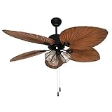 Palm Island Bali Breeze Ceiling Fan , Five Palm Leaf Blades, Tropical Style, 52', Bronze，With Rope Switch 3 Lights