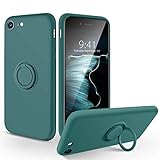 SouliGo iPhone SE 2022 Case, iPhone SE 2020 Case, iPhone 8 Case, iPhone 7 Case, Slim Silicone Soft Rubber Shockproof Protective Ring Kickstand Hybrid Hard Protection Girls Women Phone Cover,Dark Green