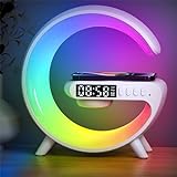 2023 New Mini Wireless Speaker Charger, Atmosphere Light with Wireless Charging Function Table Lamp, Bedside Lamp with Alarm Clock & Charging Function, Bedroom Bedside Lamp, Christmas Gifts (White)