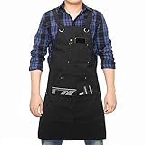 Tool Apron with Pockets Adjustable Heavy Duty Waxed Canvas Shop Apron Work Apron Fits Men and Women,M-XXL