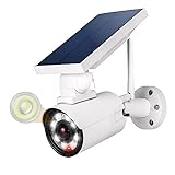 Fake Camera with Light, 360° Rotatable Dummy Security Surveillance CCTV Camera, Super Bright Outdoor Waterproof Solar Motion Sensor Light with Red Flashing Warning Light for Home Security