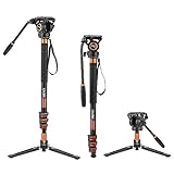 Cayer FP34 Monopod with Feet, 71 inch Aluminum Telescopic Camera Monopod with Fluid Head and 3-Leg Tripod Base for DSLR Video Cameras Camcorders, Supporting up to 13.2lbs
