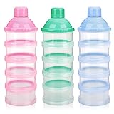 Accmor Baby Milk Powder Formula Dispenser, 5 Layers Stackable Formula Container, Baby Feeding Travel Storage Container, BPA Free, Pink Green Blue, 3 Pack