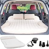 KMZ SUV Air Mattress Thickened and Double-Sided Flocking Travel Camping Bed with 2 Pillows & Electric Pump Dedicated Mobile Cushion Inflatable Bed for SUV Trunk and Rear Seat (Beige and Coffee)