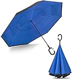 G4Free 62 Inch Large Reverse Umbrella with C-Shaped Handle, Windproof Upside Down Inverted Close Rain Umbrella for Women and Men (Black/Royal Blue)