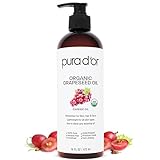 PURA D'OR Organic Grapeseed Oil, 100% Pure USDA Certified Natural, Cold Pressed Carrier Oil, Light & Silky, Helps Moisturize, Clarify & Brighten for Full Body Massage, Hair, Skin & Face, 16oz