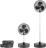 ALAGOON Black Foldaway Oscillating Standing Fan, 10000mAh Rechargeable Battery Operated Pedestal Fan for Bedroom, Portable Height Adjustable Floor/Standing Fan for Camping, Outdoor, Room（8inches）…
