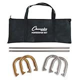 Champion Sports Classic Horseshoe Set: Traditional Outdoor Lawn Game includes Four Professional Solid Steel Horseshoes with Solid Steel Stakes & Carrying Case