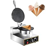 VEVOR Commercial Ice Cream Cone Waffle Maker Machine, 110V Electric Waffle Cone Machine, 1200W Stainless Steel Egg Cone Baker w/Non-Stick Teflon Coating, Temp & Time Control for Restaurant Bakeries