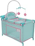 KOOKAMUNGA KIDS Baby Doll Crib & Doll Care Center - Baby Doll Accessories Set - Baby Doll Playset w/Bed, Feeding Chair, Changing Area, Play Yard, Spinning Mobile & Closet with Hangers - Blue Rainbow