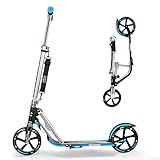 HUDORA Adjustable Height Folding Scooter for Kids, Blue, 8 Inch Big Wheels