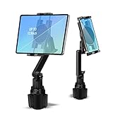 Cup Holder Car Tablet Mount for Truck, 360° Adjustable 15' Long 2-Arm Stand Holder for iPad Pro 12.9/11/10.5/9.7/Air/Mini 6/5/4, Samsung Galaxy Tab/Z Fold 4/3, iPhone 15/14/Pro, 4.7-12.9' Tab &Phone