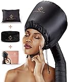 ELEGANTY Soft Bonnet Hood Hairdryer Attachment with Headband that Reduces Heat Around Ears and Neck to Enjoy Long Sessions - Used for Hair Styling, Deep Conditioning and Hair Drying (Black)