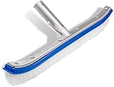 Swimming Pool Wall & Tile Brush,18' Heavy Duty Vinyl Polished Aluminum Back Cleaning Brush Head Designed for Cleans Walls, Tiles & Floors, Nylon Bristles Brush Head with EZ Clips (Pole not Included)
