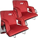 BRAWNTIDE Wide Stadium Seat for Bleachers - 2 Pack, Stadium Chair with Back Support, Comfy Cushion, Thick Padding, 2 Steel Bleacher Hooks, Multiple Pockets, Ideal for Sport Events (Red, Wide Size)